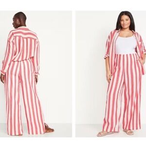 NWT Red Stripe Old Navy High-Waisted Crinkle Gauze Super Wide-Leg Pants Sz XXL